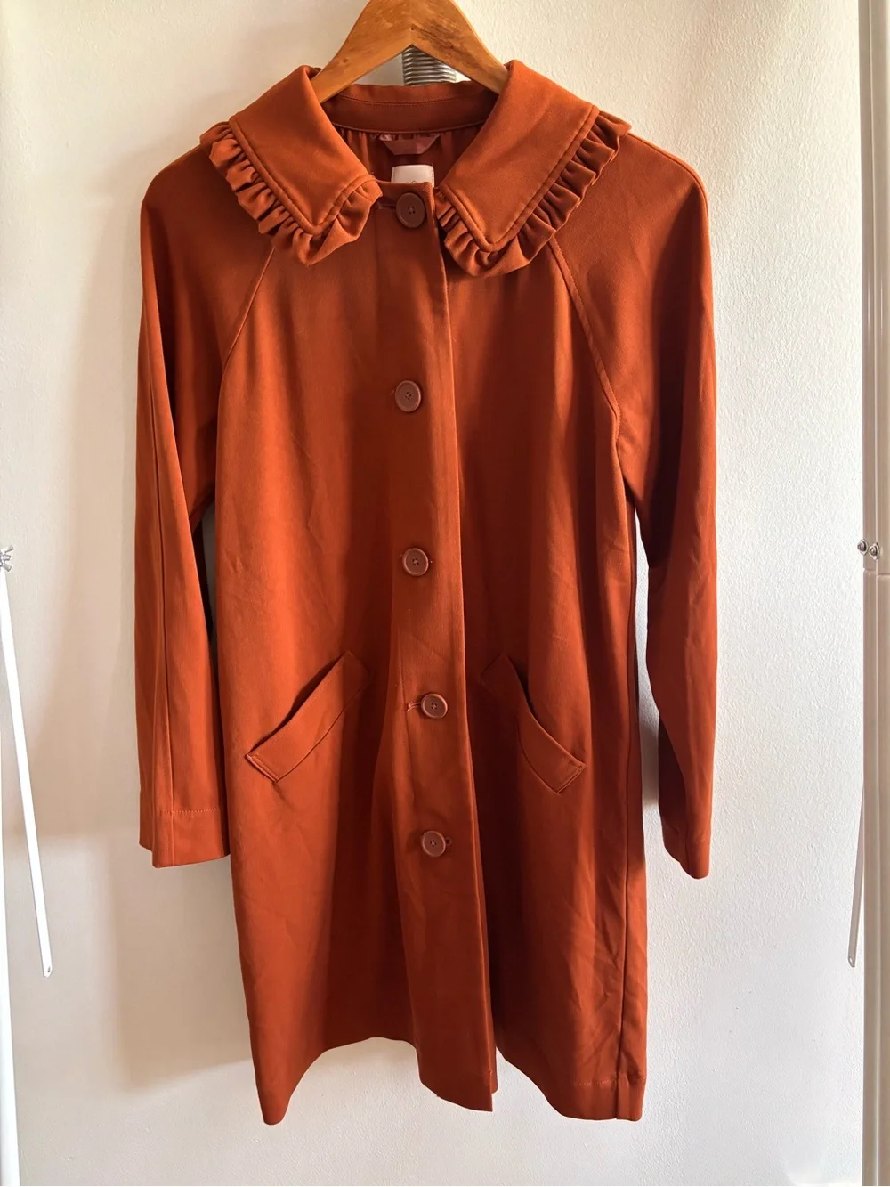 LC Lauren Conrad Rust Ruffle Collar Trench Coat